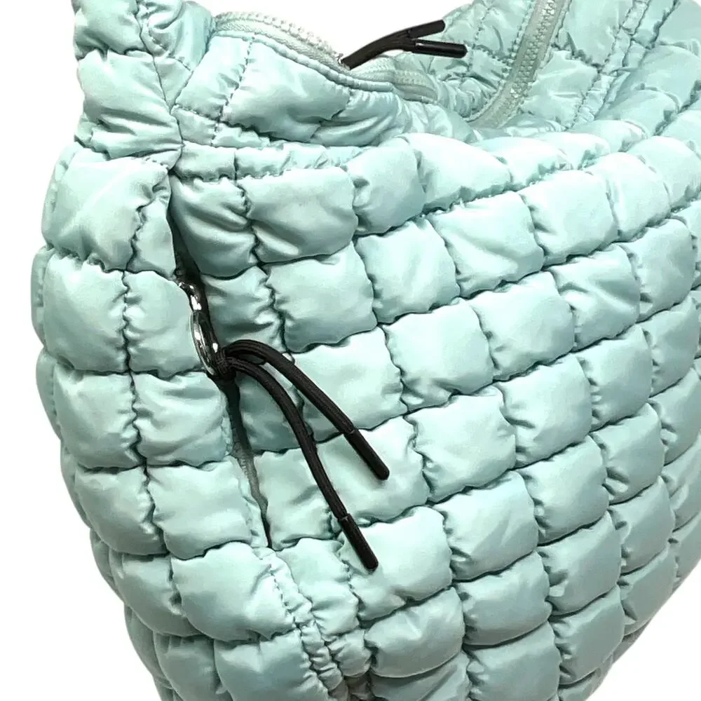 Free People FP Movement Quilted Carryall Hobo Bag Womens Large Mint Pockets